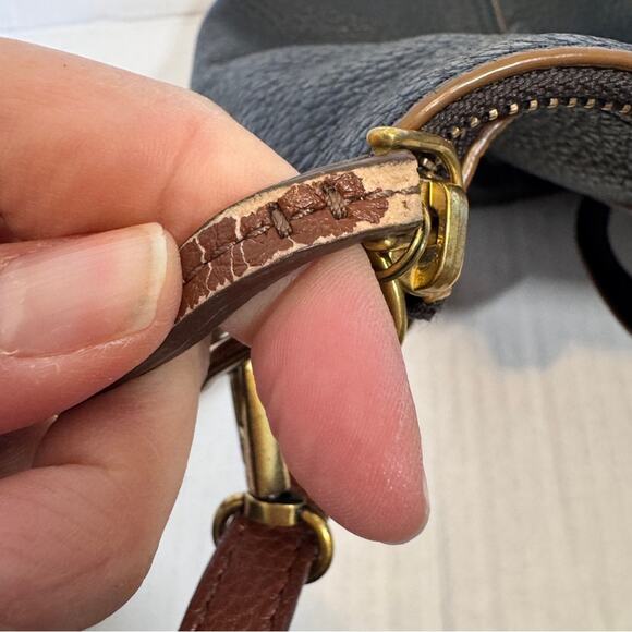 Fossil Black Brown Leather Hobo Shoulder Bag Handbag Purse Vintage Classic - Picture 3 of 11